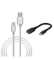 Philips 3A 60W UsbA to Type-C 1.2M Hızlı Şarj ve Data Kablosu Beyaz + ScHitec Type-C to UsbA 3.0 OTG Dönüştürücü Adaptör