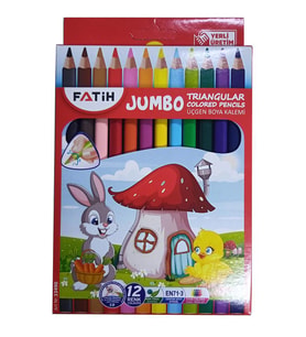 12 li Jumbo Üçgen Kuru Boya Triangular 1 Paket Jumbo Üçgen Boya Kalemi 12 Renk Kuruboya (Çok Renkli)