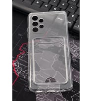 Samsung A23 Uyumlu Kredi Kartlıklı Şeffaf Kılıf Kamera Korumalı (Renksiz)