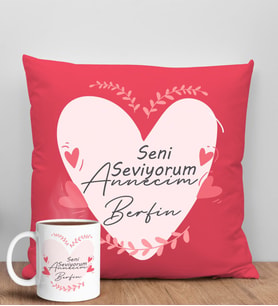 BK Gift Kişiye Özel İsimli Anneler Günü Tasarımlı Kırmızı Kırlent Yastık ve Kupa Seti, Anneye Hediye, Ev Dekorasyonu, Anneler Günü Hediyesi-10