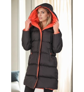 Dewberry Kadın %100 Polyester Kaban Siyah-Turuncu Z8687 Günlük Dış Giyim, Katmanlı Kombin, Seyahat Gardırobu