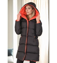Dewberry Kadın %100 Polyester Kaban Siyah-Turuncu Z8687 Günlük Dış Giyim, Katmanlı Kombin, Seyahat Gardırobu