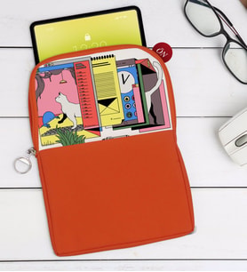 BK Gift Modern Soyut Tasarımlı Taşınabilir Koruyucu Tablet Kılıfı & Organizer Çanta - Turuncu-4