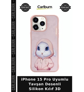 iPhone 15 Pro Uyumlu Tavşan Desenli Silikon Kılıf 3D Günlük Kullanım Kombin Tamamlayıcı Kaplama