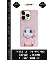 iPhone 15 Pro Uyumlu Tavşan Desenli Silikon Kılıf 3D Günlük Kullanım Kombin Tamamlayıcı Kaplama