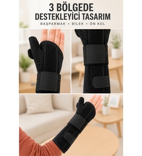 Metal Destekli El Bilekliği Başparmak Destekli Uzun Bilek Ateli Standart Beden