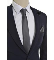 Brianze Füme Kravat Mendil Yaka Çiçeği Set  (Gri)