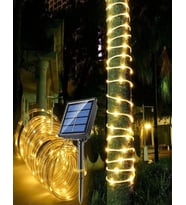 100 Led 12 Metre Sarı Flex Peri Led Işık Güneş Enerjili Solar Bahçe Balkon Ağaç Lambası Aydınlatması (Günışığı)