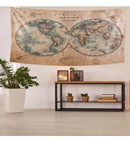 Dünya Haritası Leke Tutmaz Kadife Dokulu Kumaş Duvar Örtüsü Duvar Halısı Tapestry (Kahverengi)