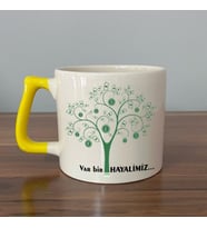 Para Ağacı Baskılı-Var Bir Hayalimiz  Sekans Sayılar 5.2.0 ( Para Sekans ) Sarı Kulplu Seramik D Kupa (Beyaz)