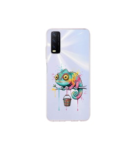Vivo Y20S ile Uyumlu Splash Bukalemun Tasarımlı Şeffaf Silikon Kılıf