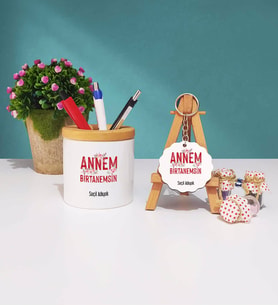 Anneler Günü Hediyesi Anneye Hediye - 7 - Kalemlik ve Anahtarlık Hediye Seti