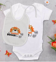 BK Kids Roar Tasarımlı Bebek Body Zıbın ve Mama Önlüğü Hediye Seti - Model 1