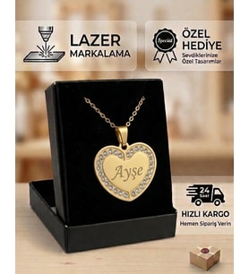 316L Çelik Gümüş Renk İsim Yazılır Kalp Kolye (Kişiselleştirilebilir)