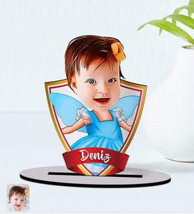 BK Gift Kişiye Özel İsimli Kız Çocuk Peri Karikatürlü Ahşap Biblo Model-1