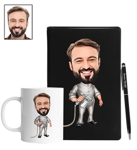 Kişiye Özel Boyacı Tasarımlı Karikatür Siyah Defter Kalem Kupa Seti 4