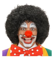 Siyah Renk Kıvırcık Afro Bonus Peruk Saç ve Kırmızı Sünger Burun Seti