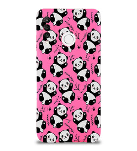 Huawei P 30 Lite Uyumlu Lansman Kılıf Panda Tasarımlı İçi Kadife Neon Pembe Kapak (Şeffaf)
