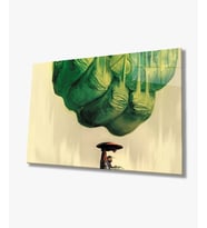 Yeşil İllüstrasyon Cam Tablo 4mm Dayanıklı Temperli Cam Green Illustration Glass Wall Art