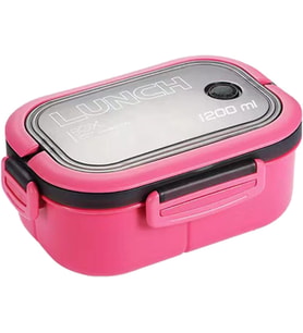 1200 ml 2 Katlı 6 Bölmeli BPA'sız PP Plastik Sefer Tası ve Beslenme Çantası - Hava Kilitli Bento Lunch Box, Çatal ve Kaşık Dahil (Pembe)
