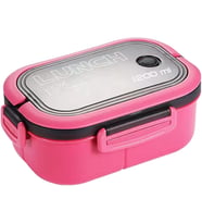 1200 ml 2 Katlı 6 Bölmeli BPA'sız PP Plastik Sefer Tası ve Beslenme Çantası - Hava Kilitli Bento Lunch Box, Çatal ve Kaşık Dahil (Pembe)