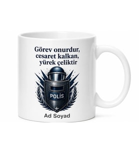 Çevik Kuvvet Polisine Kalkan ve Kask Omuz Omuza Görev Kupası Hediye Bardak
