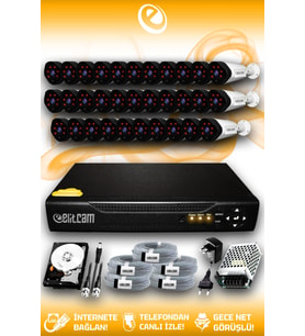 ELITCAM 32 Kameralı Uzay 32 Dış Kamera Set 500 GB HDD Full HD Gece Görüşlü Güvenlik Kamerası Sistemi