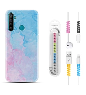 Realme 5i 5 Pro 6i 7 Pro 8 Kılıf Kablo Koruma Spiral Silikon Pink Blue Abstract 1385
