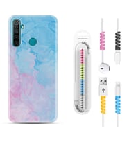 Realme 5i 5 Pro 6i 7 Pro 8 Kılıf Kablo Koruma Spiral Silikon Pink Blue Abstract 1385
