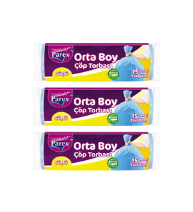 Güçlü Çöp Torbası Orta Boy 15'li 55 x 60 cm Üçlü Set