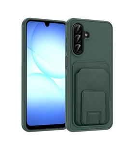 Coverzone Samsung Galaxy A17 ile Uyumlu K?l?f Z-Bikart Kart B�lmeli Standl? Kilif, Deri Dokulu Y�zey, Darbe Emici Kenar Koruma, Arka Kapak Tasar?m? Galaxy A17 kilif Koyu Ye?il