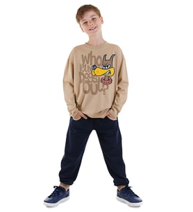 Who Erkek Çocuk T-shirt Pantolon Takım (Bej)