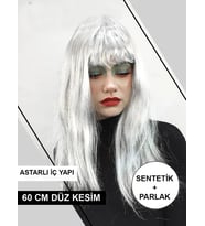 Platin Gri Gümüş Renk Uzun Parti Peruğu Uzun Takma Peruk