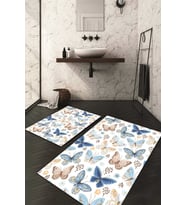 Dijital Baskılı Kaymaz Taban Yıkanabilir 2'li Klozet Takımı Banyo Paspası NDKZ-HY-1271 (Mavi)