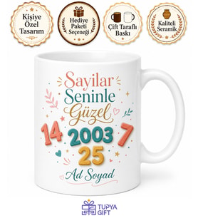 Kişiye Özel Sayılarla Mutlu Baskılı Kupa Bardak İsimli Hediye