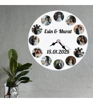 12 Fotoğraflı İsimli Tarihli Kişiye Özel Duvar Saati