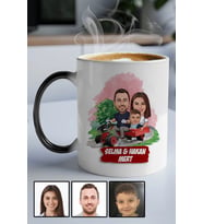Üç Kişilik Aileye Özel Karikatürlü Sihirli Kupa Bardak