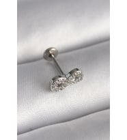 316L Çelik Gümüş Renk Zirkon Taşlı Sonsuzluk Model Tragus Piercing 5886 - GLST4567-9523