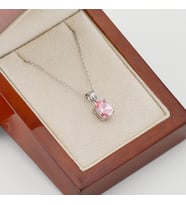 Oval Pembe Zirkon Taşlı Gümüş Bayan Kolye