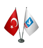 Masa Üstü DSP Bayrağı Türk Bayrağı İkili Krom Direk Masa Bayrak Seti