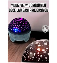 Gece Lambası Projeksiyon Görünümlü Şarjlı Yıldızlı Yuvarlak