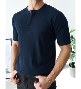 Erkek Lacivert Fitilli Henley Yaka Basic Tişört