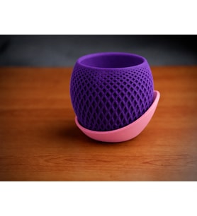 Northcity 3D Baskı Küre Saksı - Kafes Dokulu İki Parçalı Dekoratif Saksı - Mor-Pembe