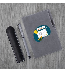 Kişiye Özel UV Baskılı Mühendis Temalı Gri Defter & Gri Roller Kalem Seti