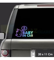 Biberonlu Arabada Bebek Var Hologram Renkli Etiket Oto Sticker Yapıştırma Aksesuar 20 x 11 Cm