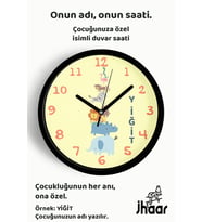 İsme Özel Sevimli Hayvanlar Çocuk Odası Duvar Saati Orta Boy 30 cm Siyah Camlı Sessiz