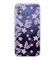 Samsung Galaxy M30  Kamera Korumalı Kapak Floral Pudra Tasarımlı  Şeffaf  Kılıf