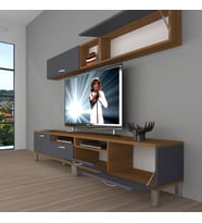 Decoraktiv Eko 5200 Mdf Krom Ayaklı Tv Ünitesi Tv Sehpası (Antrasit - Ceviz)