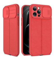 Gpack Gpack Apple iPhone 14 Pro Max Kılıf Kamera Sürgülü Deri Dokulu Mat SilikonNano  (Kırmızı)