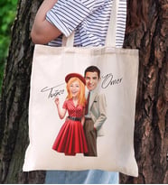 BK Gift Kişiye Özel Liseli Çiftler Karikatürlü Kanvas Bez Plaj Çantası Baskılı Omuz Çantası-1, Alışveriş Çantası, Arkadaşa Hediye, Sevgiliye Hediye